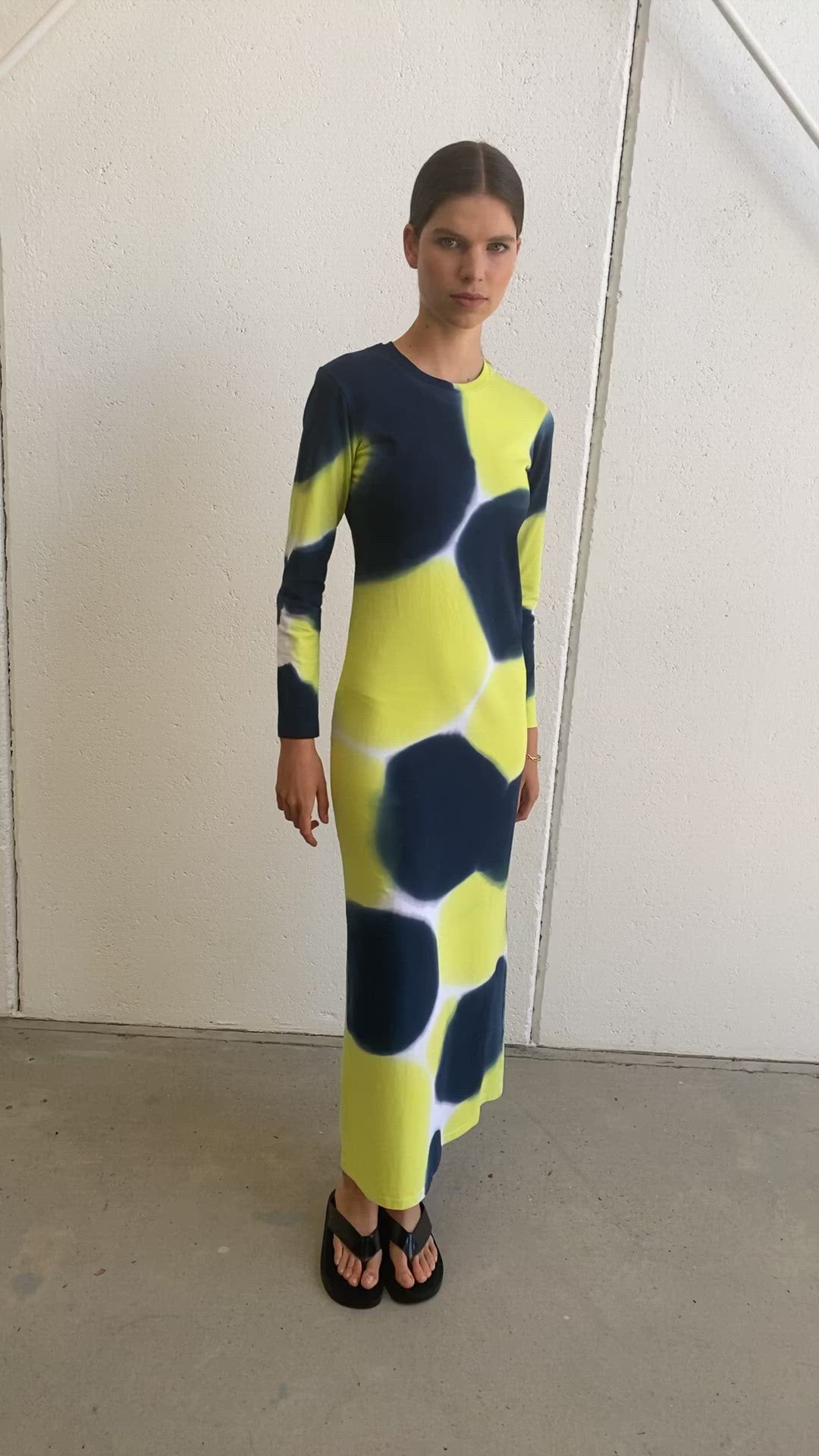 MELISSA HAND-PAINTED DRESS IN NAVY/LIME GREEN