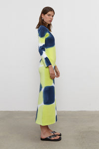 Melissa Long Dress with sleeves Navy/Lime Green
