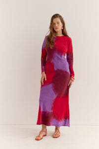 LEONG BIAS CUT LONG SLEEVE DRESS- HAND PAINTED WARM Gary Bigeni LEONG BIAS CUT LONG SLEEVE DRESS- HAND PAINTED WARM Gary Bigeni