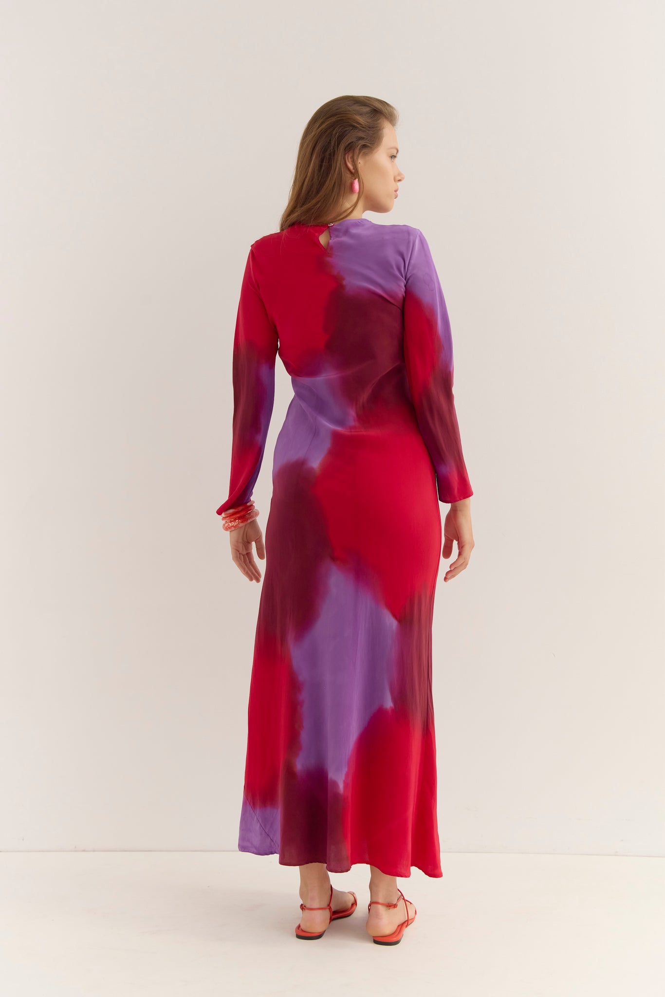LEONG BIAS CUT LONG SLEEVE DRESS- HAND PAINTED WARM