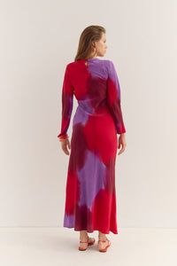 LEONG BIAS CUT LONG SLEEVE DRESS- HAND PAINTED WARM