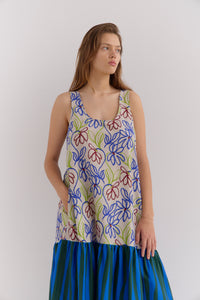PRINNIE SINGLET FLARED DRESS - MIX PRINT MARTY/AZURE STRIPE