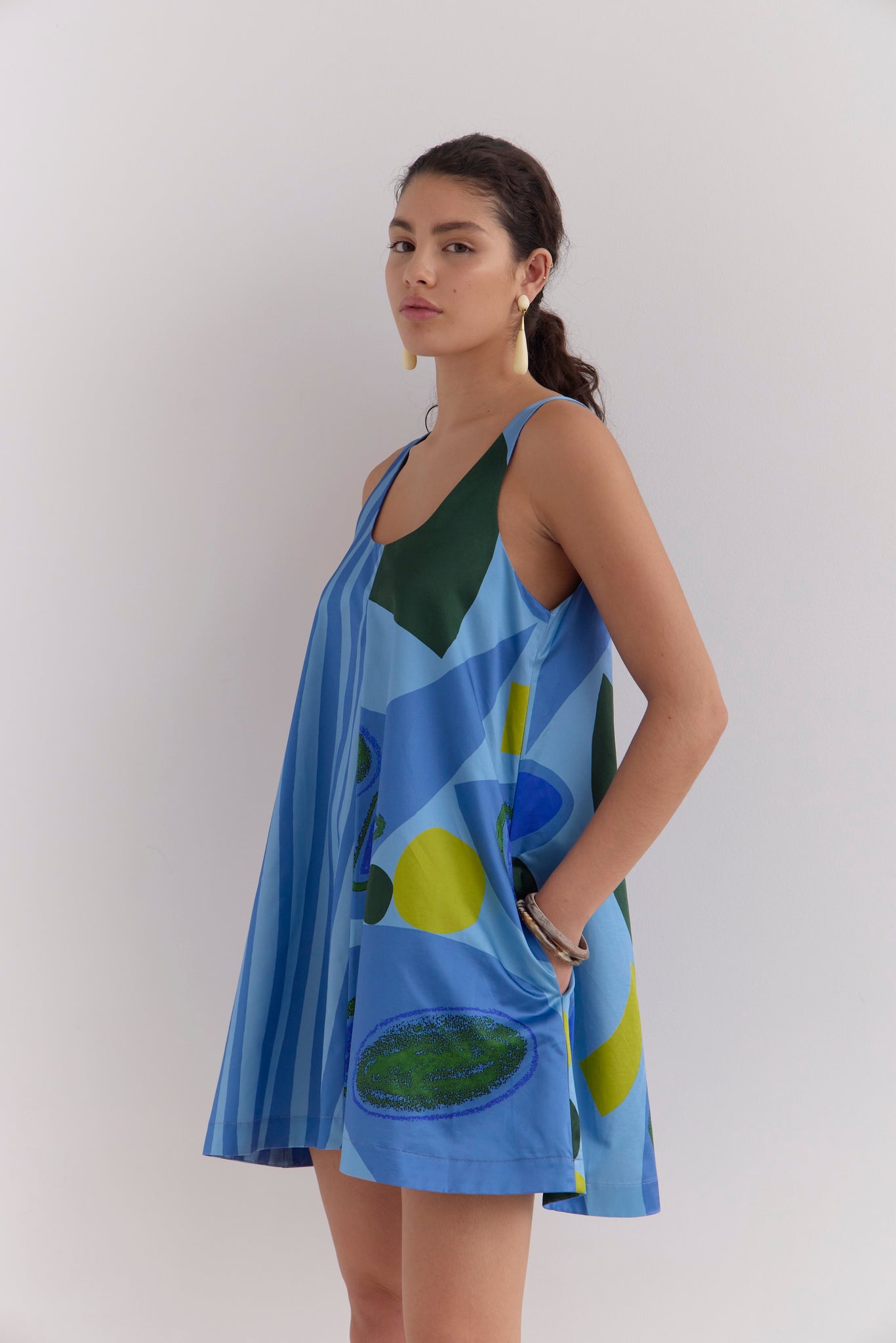 LOU LOU MINI FLARE DRESS - MIX PRINT RIZZ/SKY STRIPE