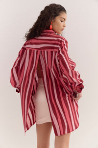 CELINA SPLIT BACK SHIRT- STRIPE PRINT