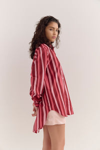 CELINA SPLIT BACK SHIRT- STRIPE PRINT