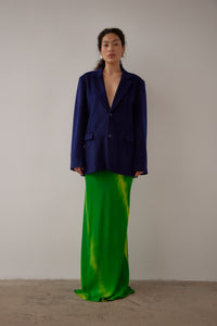 TASH -  GREEN HAND PAINTED BIAS SKIRT SILK SATIN