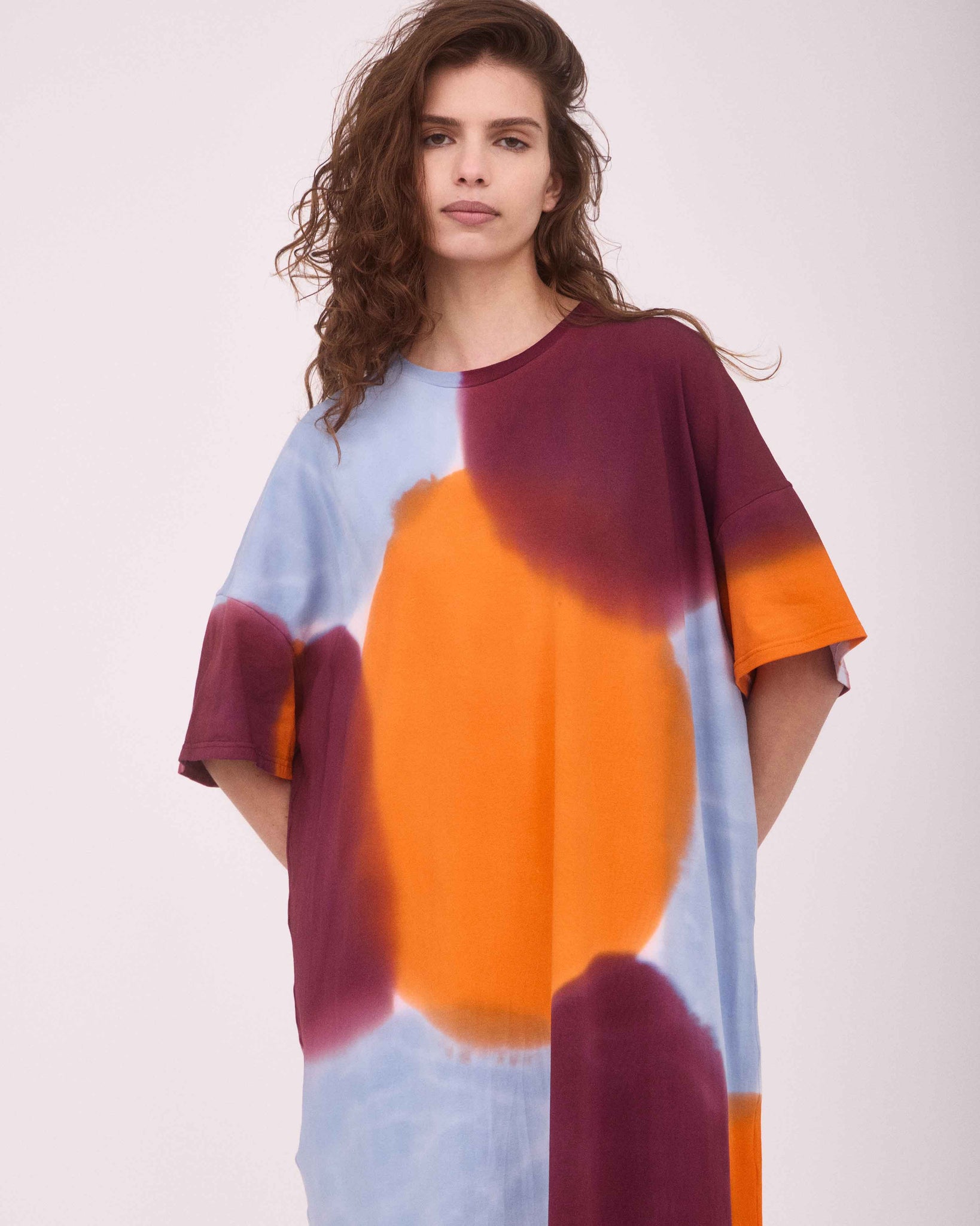 ADELE OVER-SIZED MAXI DRESS ORANGE/BURGUNDY/BLUE GREY