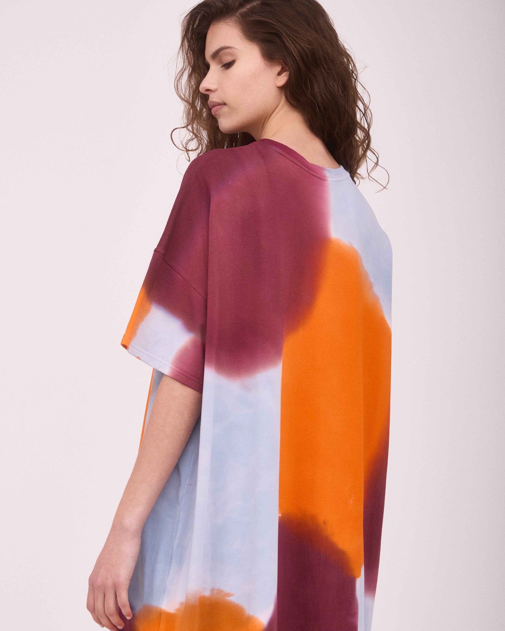 ADELE OVER-SIZED MAXI DRESS ORANGE/BURGUNDY/BLUE GREY