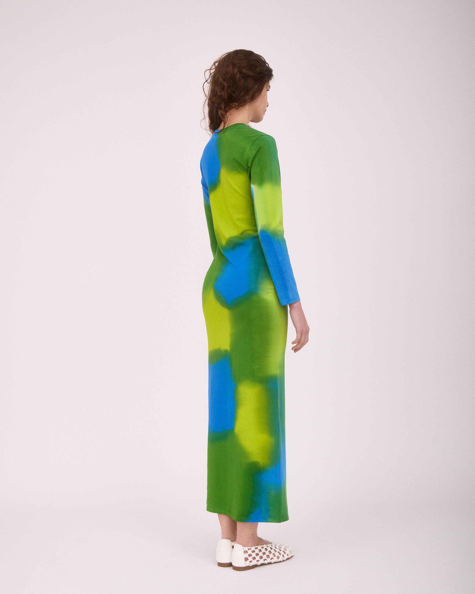 MELISSA LONG SLEEVE DRESS LIME GREEN/BLUE/DEEP GREEN