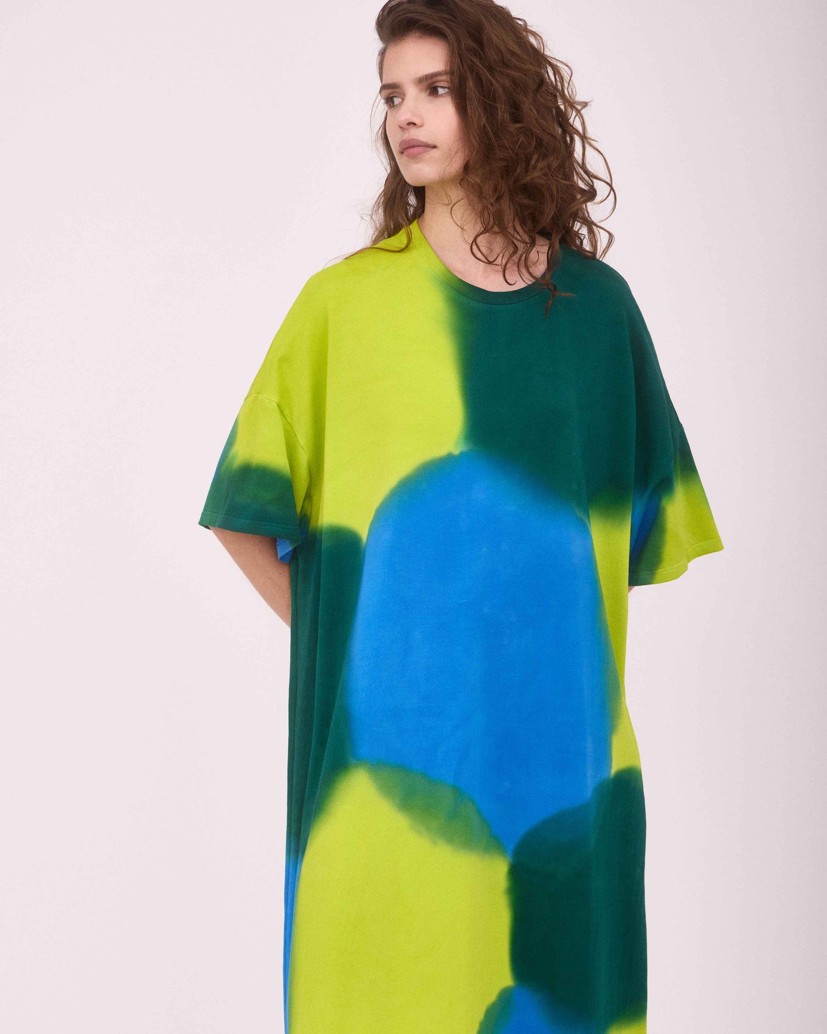 ADELE OVER-SIZED MAXI DRESS LIME GREEN/BLUE/DEEP GREEN