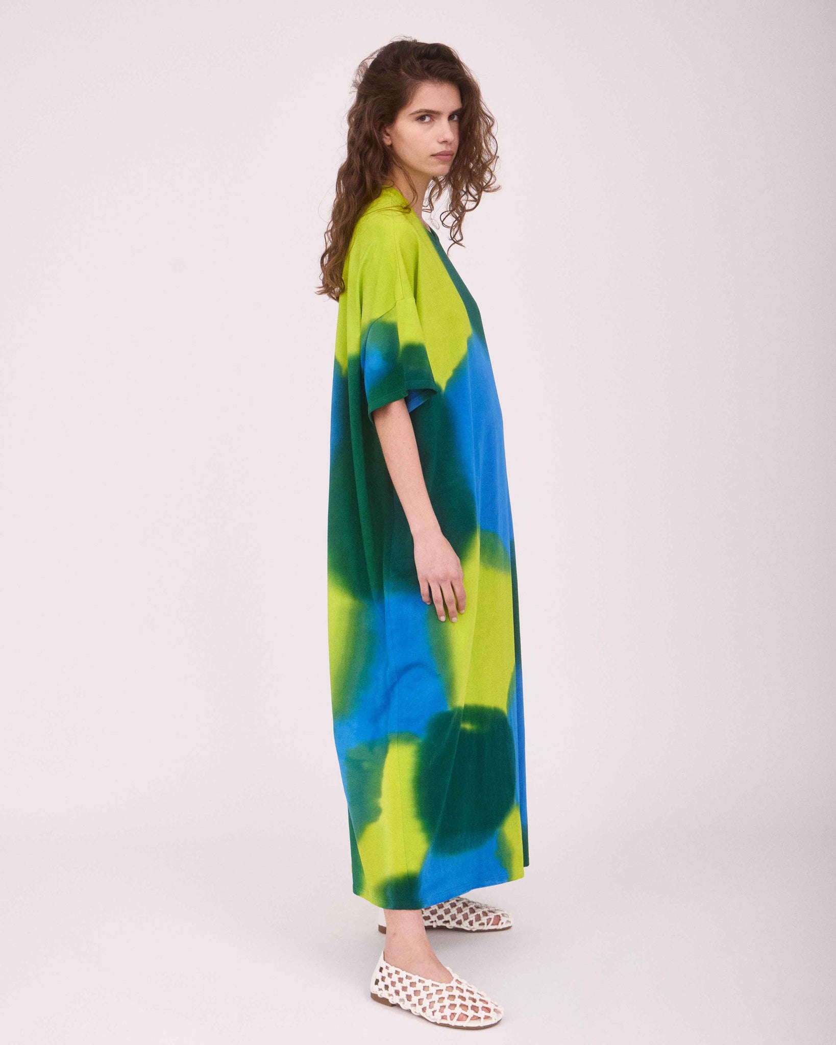 ADELE OVER-SIZED MAXI DRESS LIME GREEN/BLUE/DEEP GREEN