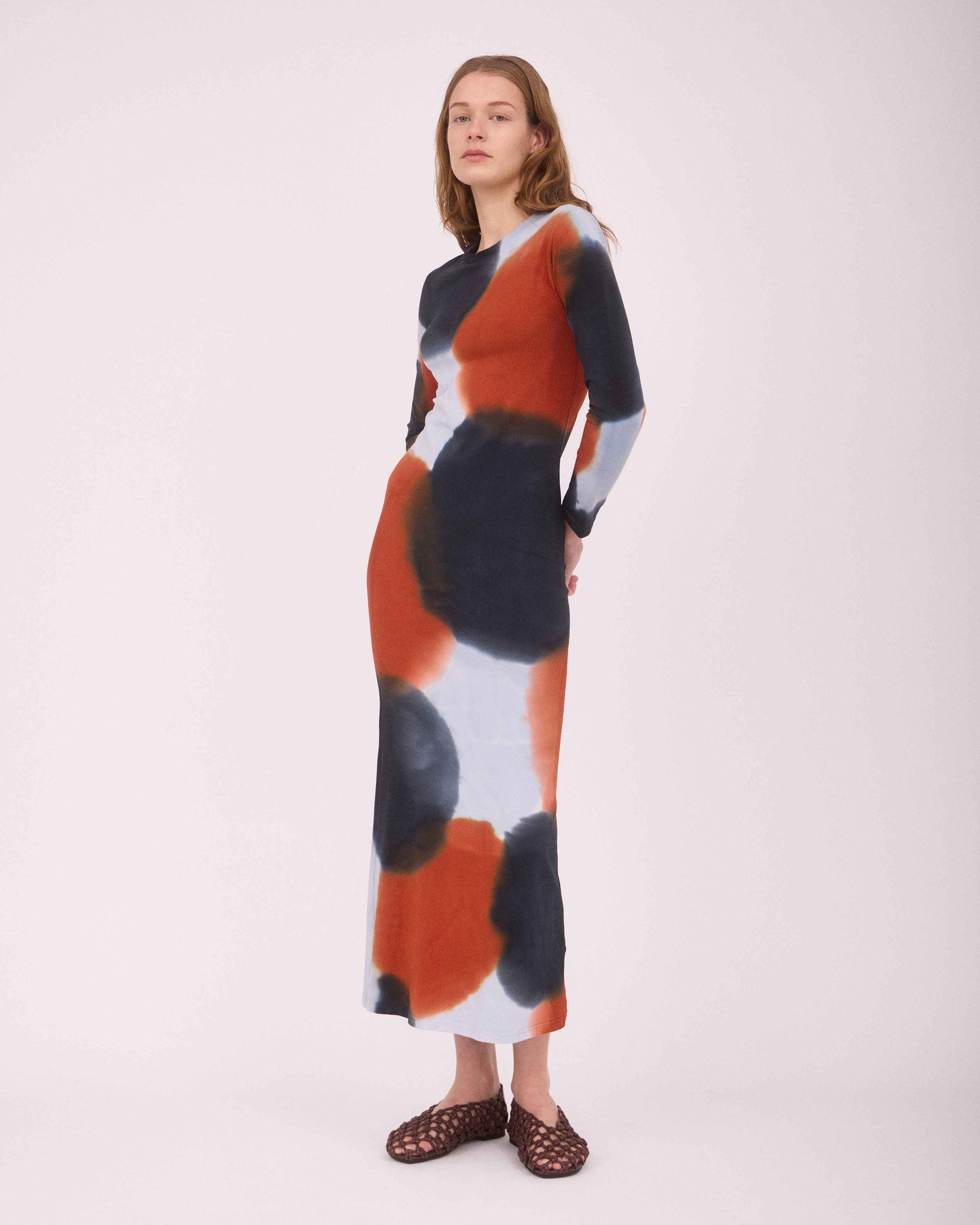 MELISSA LONG SLEEVE DRESS BLACK/BROWN/BLUE GREY