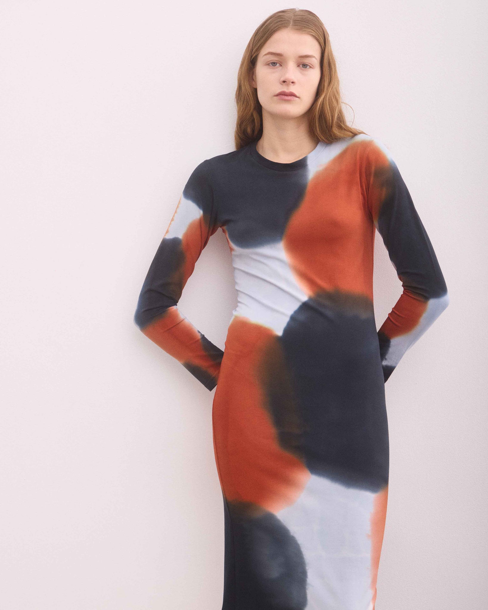 MELISSA LONG SLEEVE DRESS BLACK/BROWN/BLUE GREY