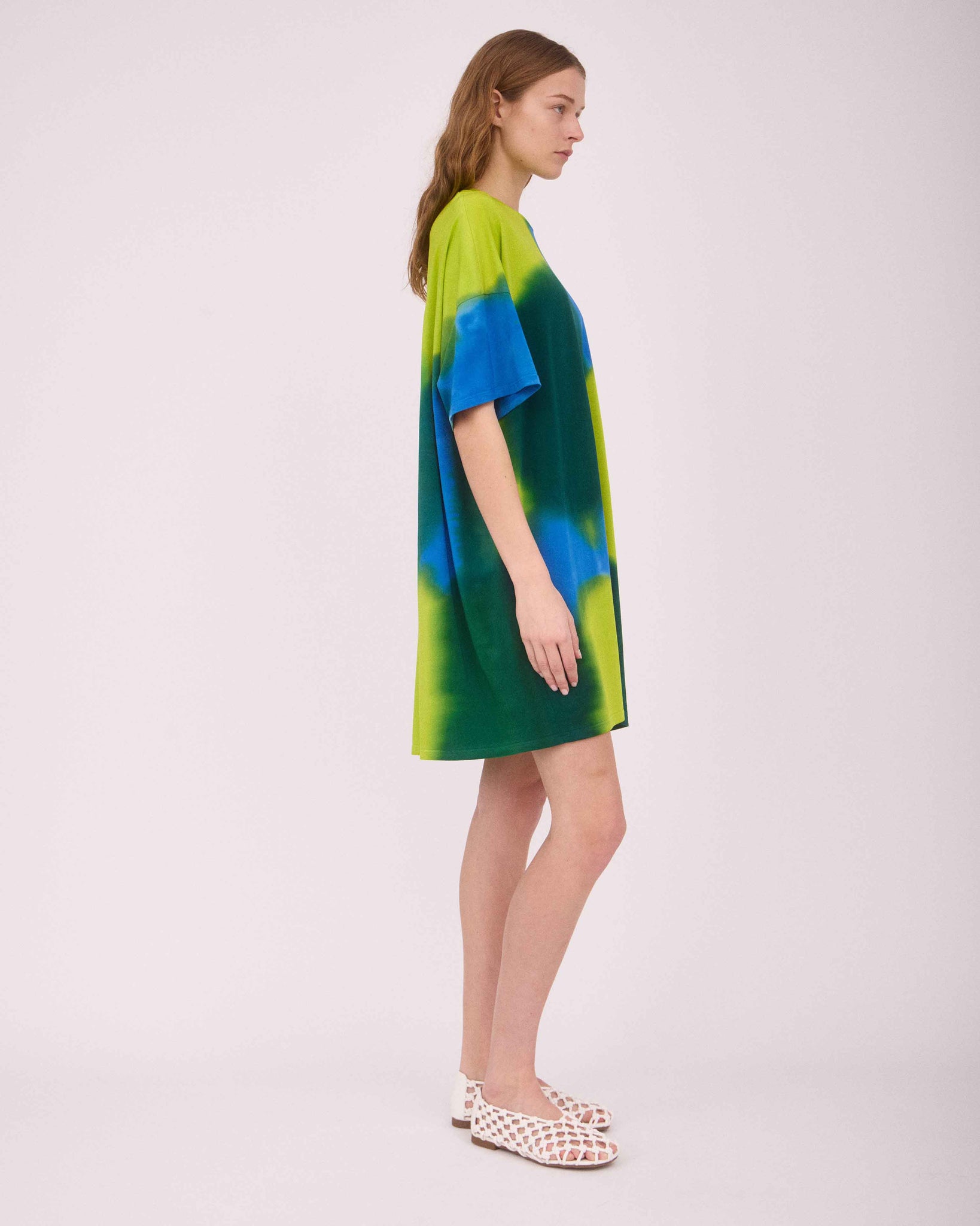 RIVER OVER-SIZED MINI DRESS LIME GREEN/BLUE/DEEP GREEN