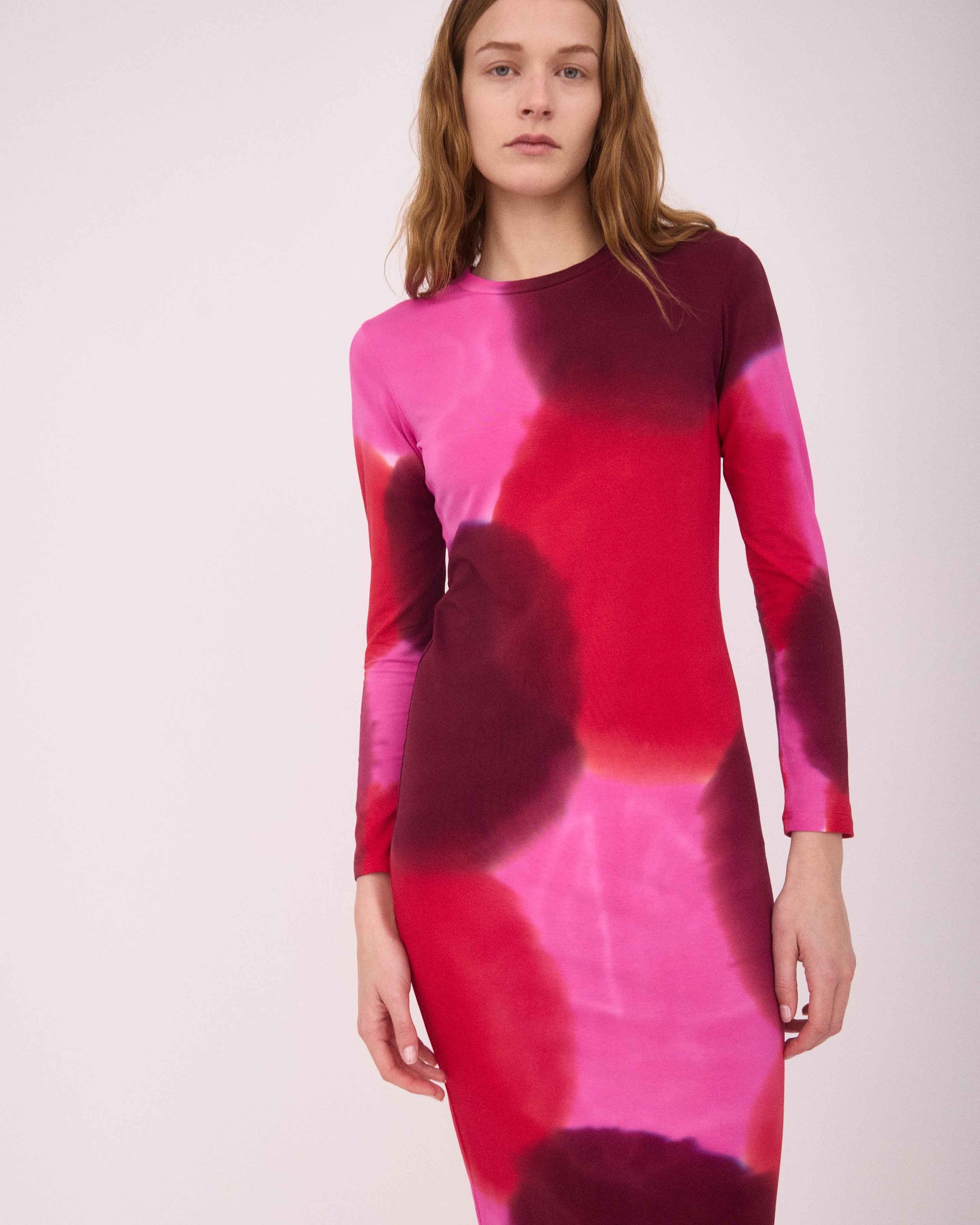 MELISSA LONG SLEEVE DRESS RED/PINK/BURGUNDY