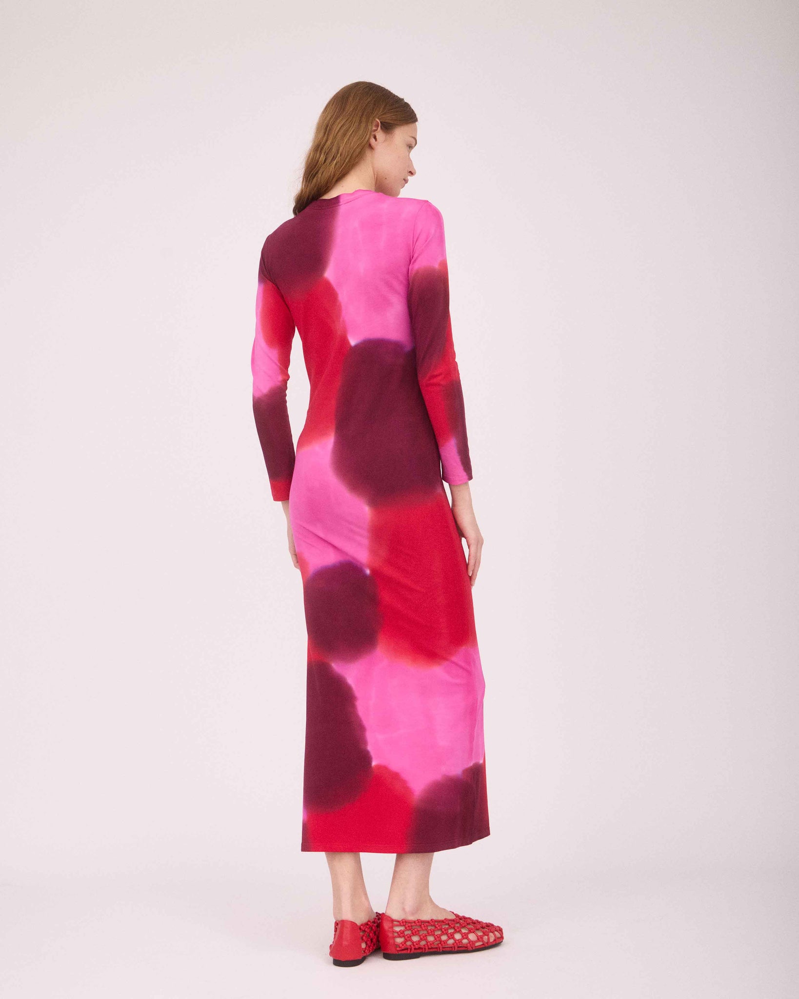 MELISSA LONG SLEEVE DRESS RED/PINK/BURGUNDY