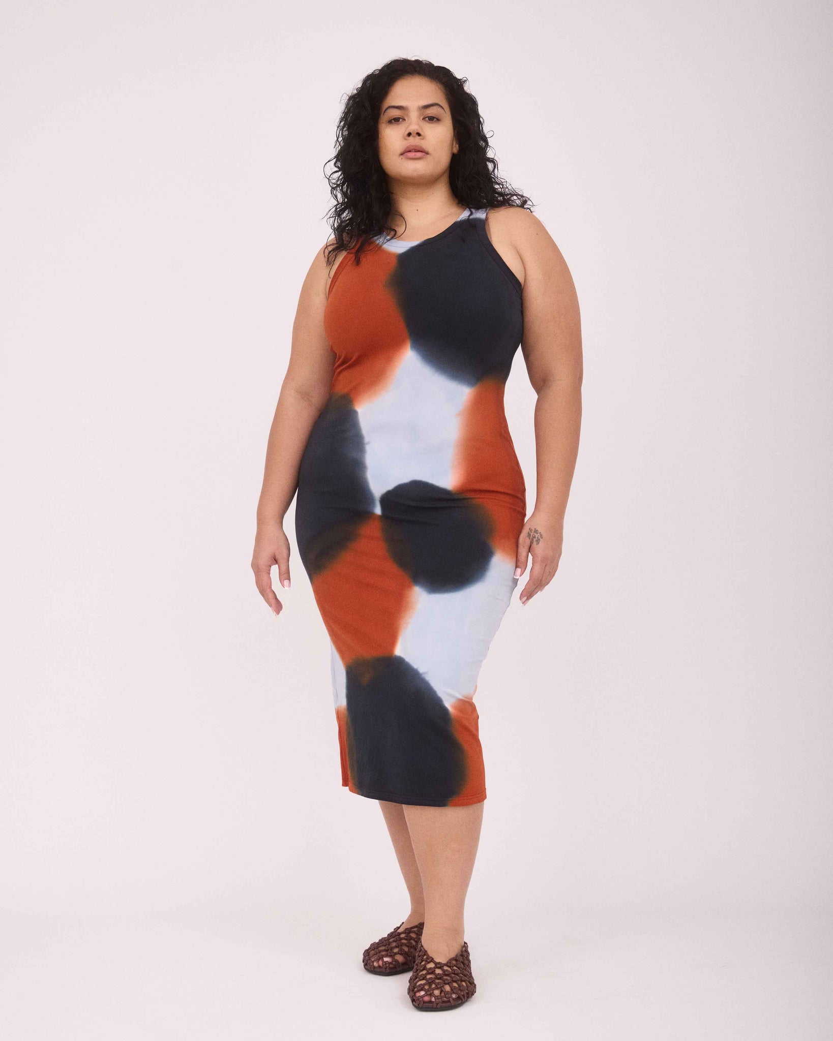 DAISY SINGLET DRESS - BLACK/BRROWN/BLUE GREY