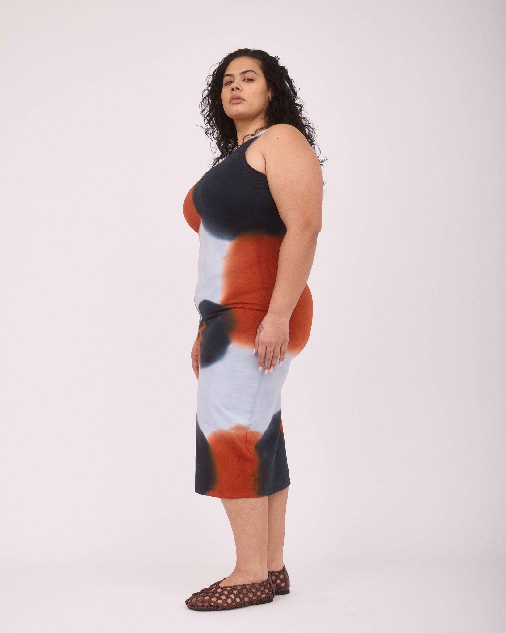 DAISY SINGLET DRESS - BLACK/BRROWN/BLUE GREY