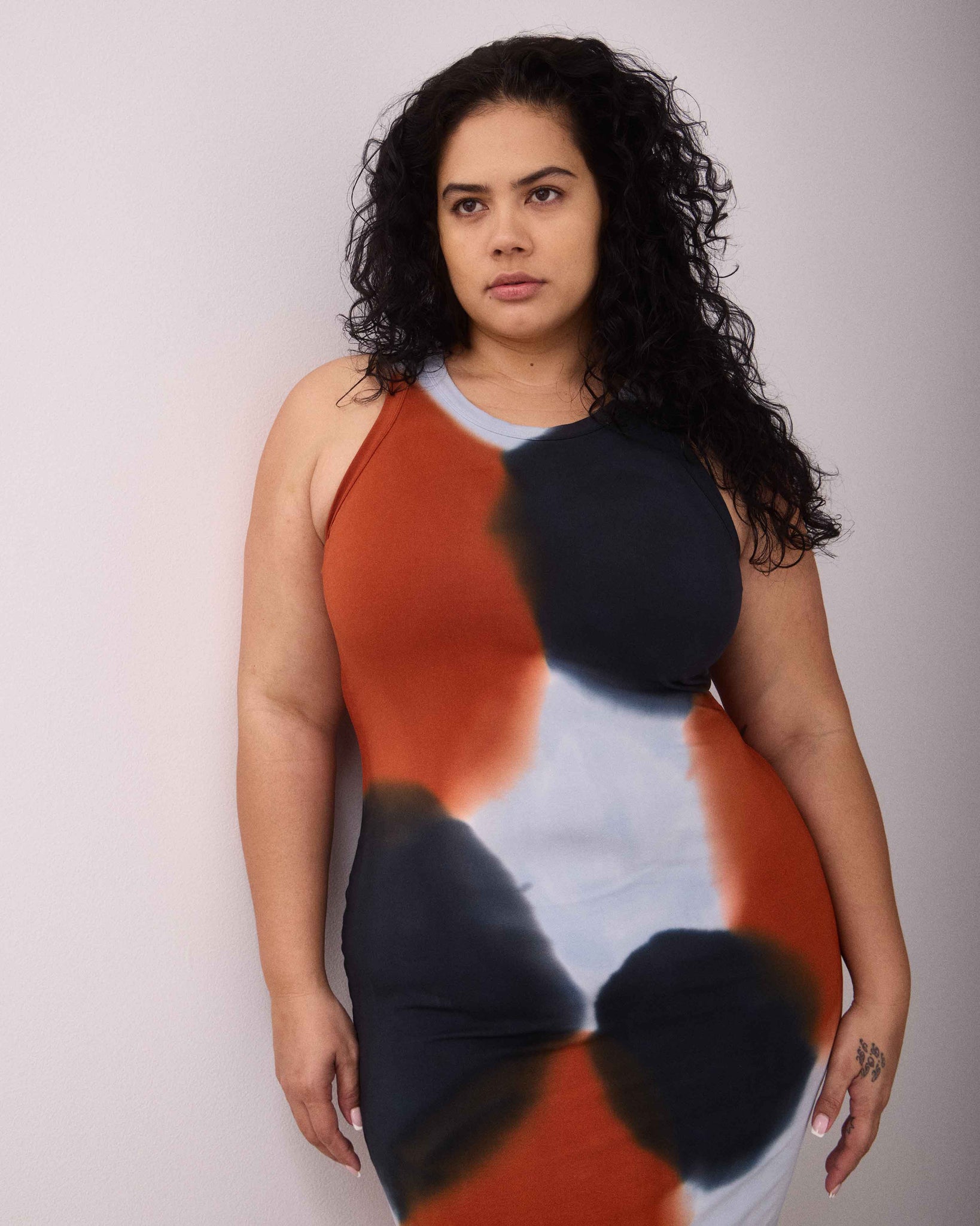 DAISY SINGLET DRESS - BLACK/BRROWN/BLUE GREY