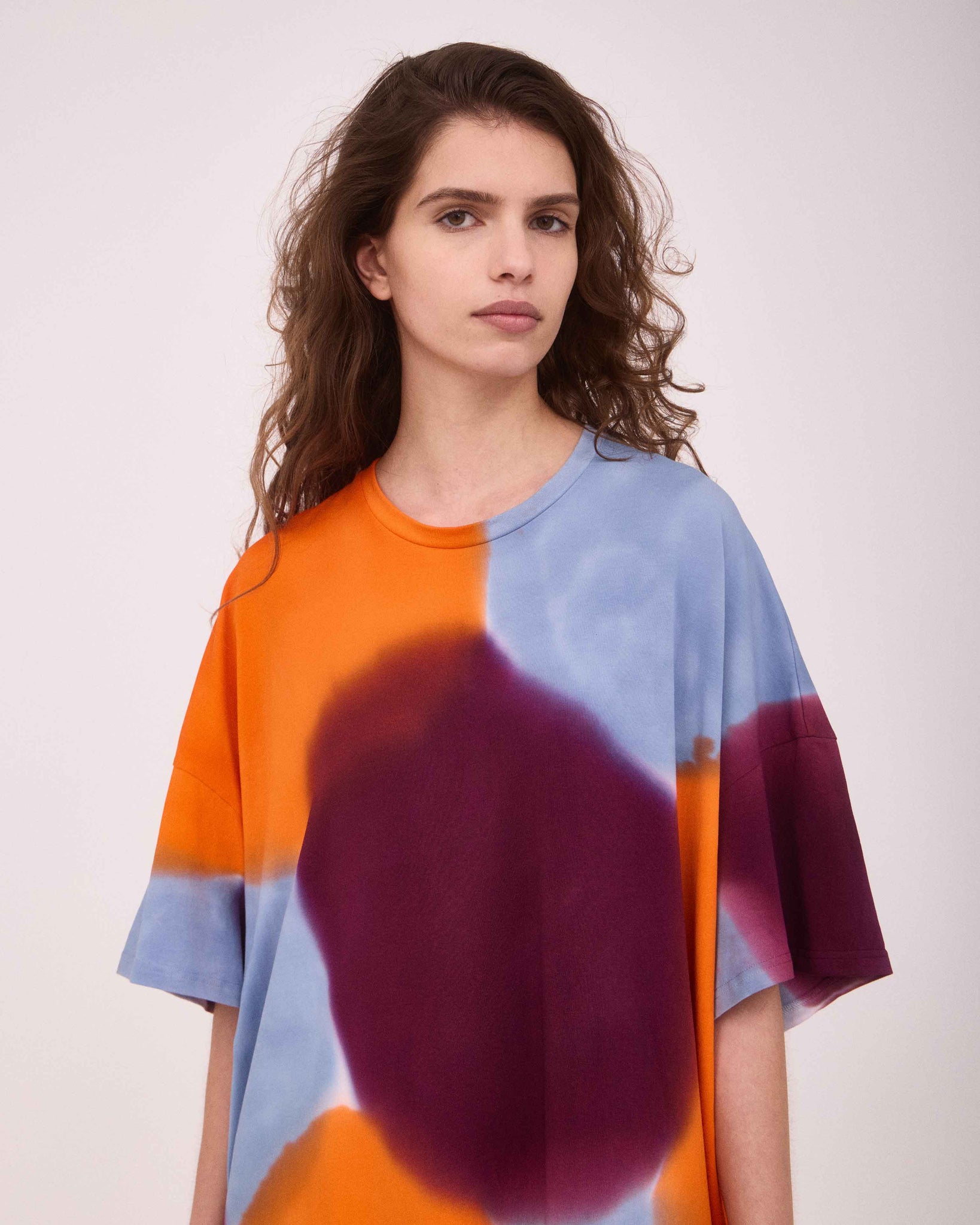 RIVER OVER-SIZED MINI DRESS ORANGE/BURGUNDY/BLUE GREY