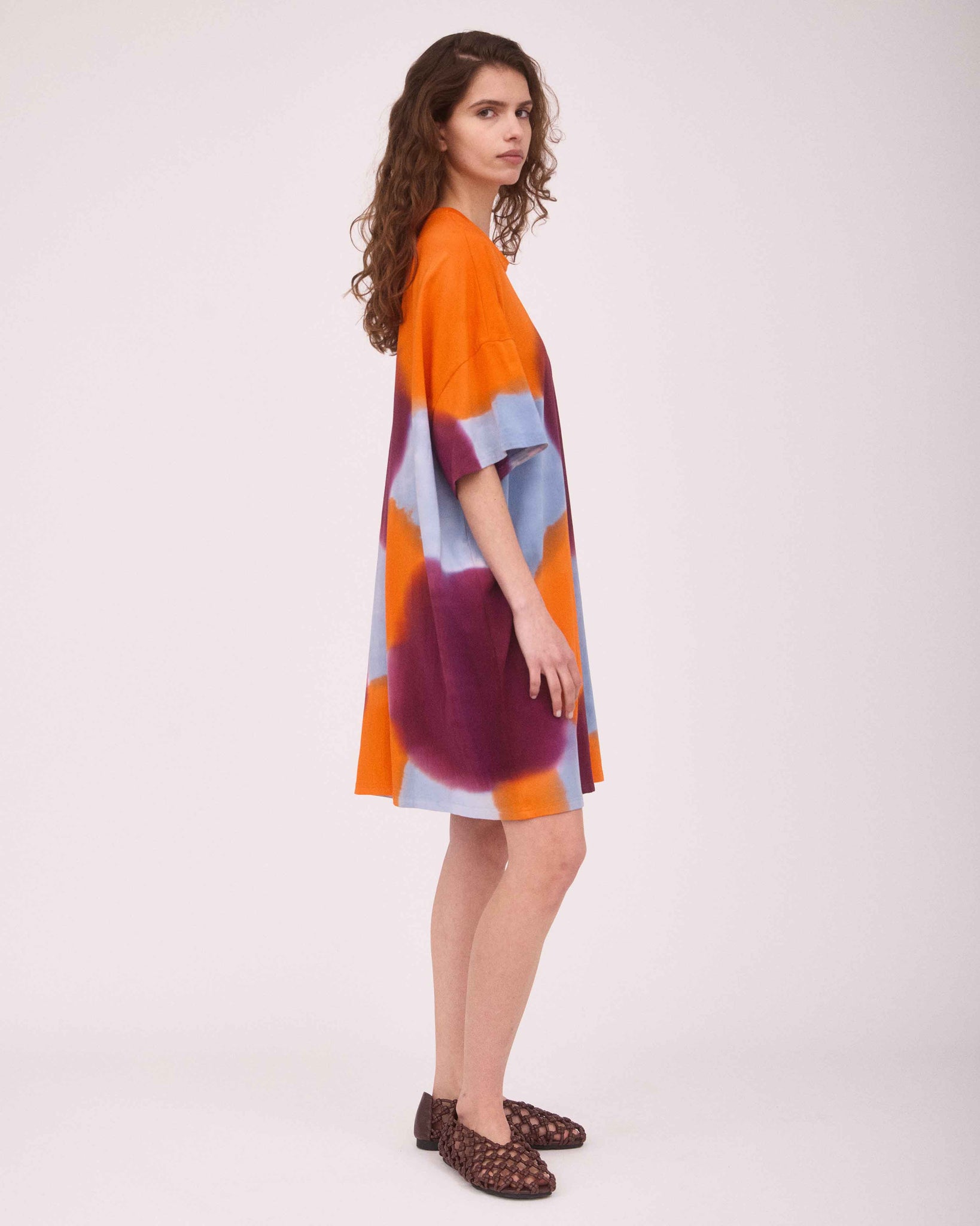 RIVER OVER-SIZED MINI DRESS ORANGE/BURGUNDY/BLUE GREY