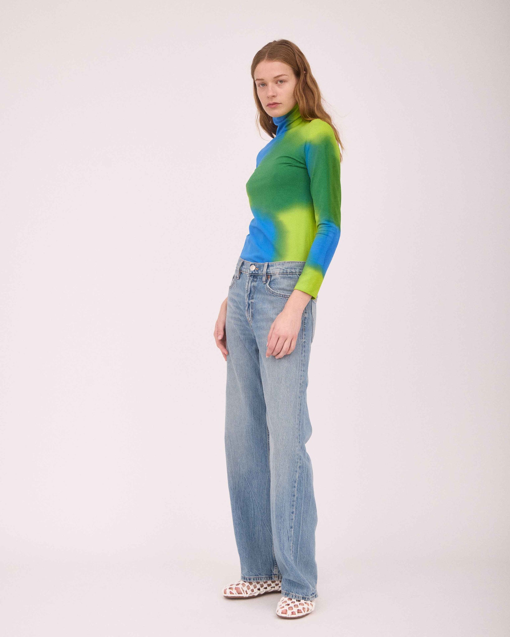 KAT TURTLE NECK TOP LIME GREEN/BLUE/DEEP GREEN