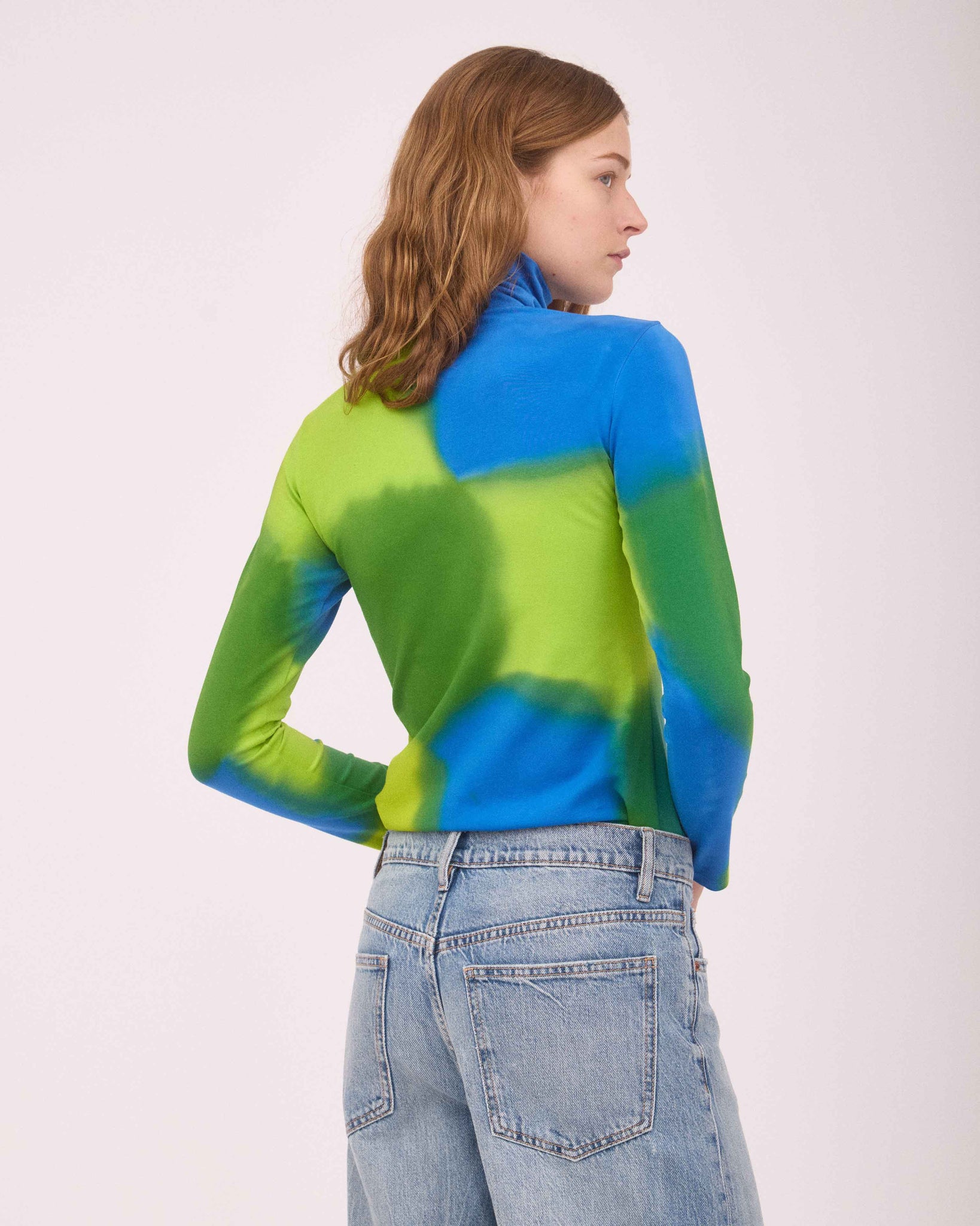 KAT TURTLE NECK TOP LIME GREEN/BLUE/DEEP GREEN