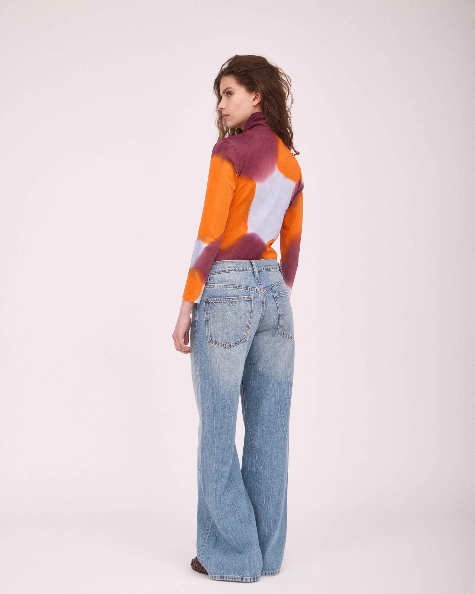 KAT TURTLE NECK TOP ORANGE/BURGUNDY/BLUE GREY
