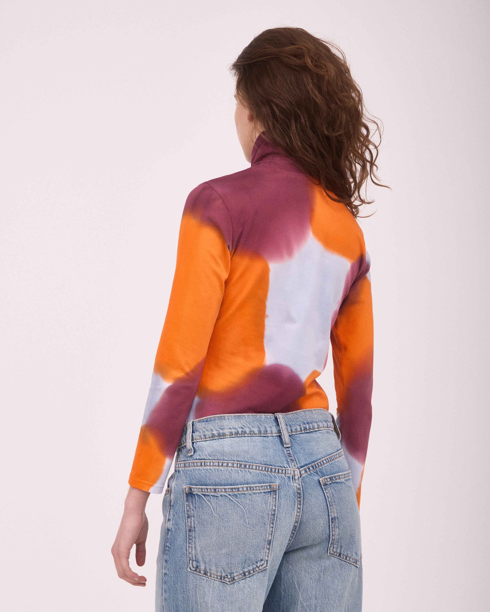 KAT TURTLE NECK TOP ORANGE/BURGUNDY/BLUE GREY