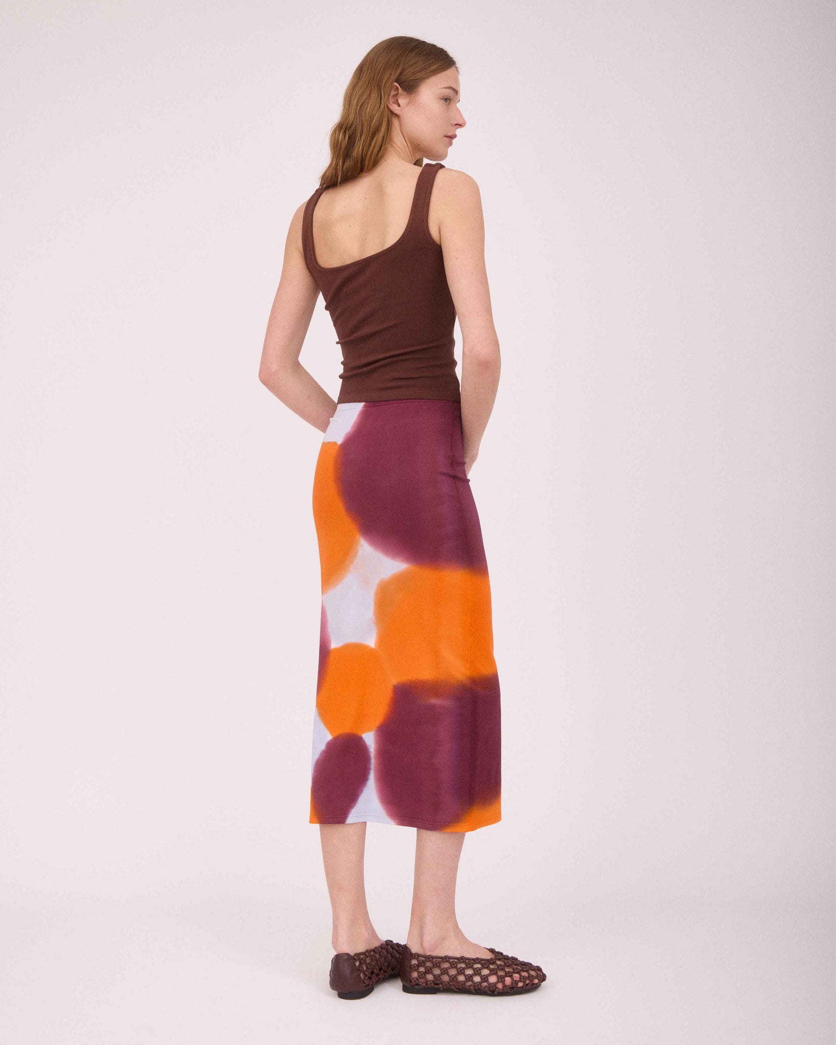STAM PENCIL SKIRT ORANGE/BURGUNDY/BLUE GREY