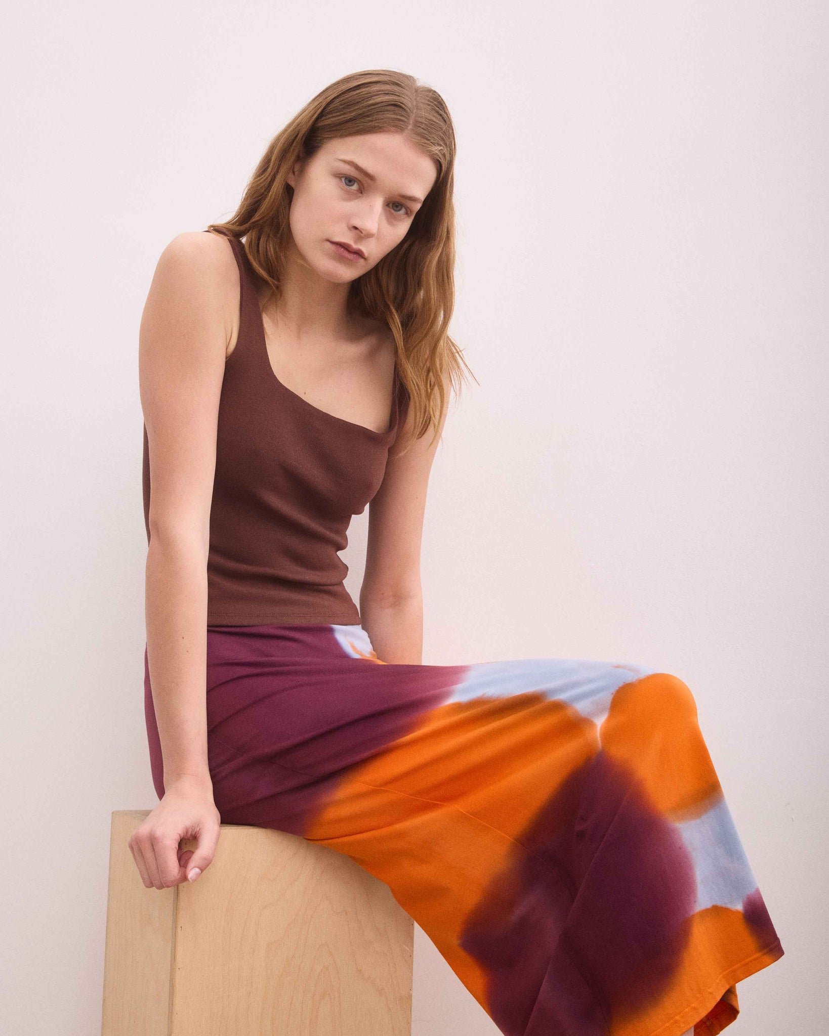 STAM PENCIL SKIRT ORANGE/BURGUNDY/BLUE GREY