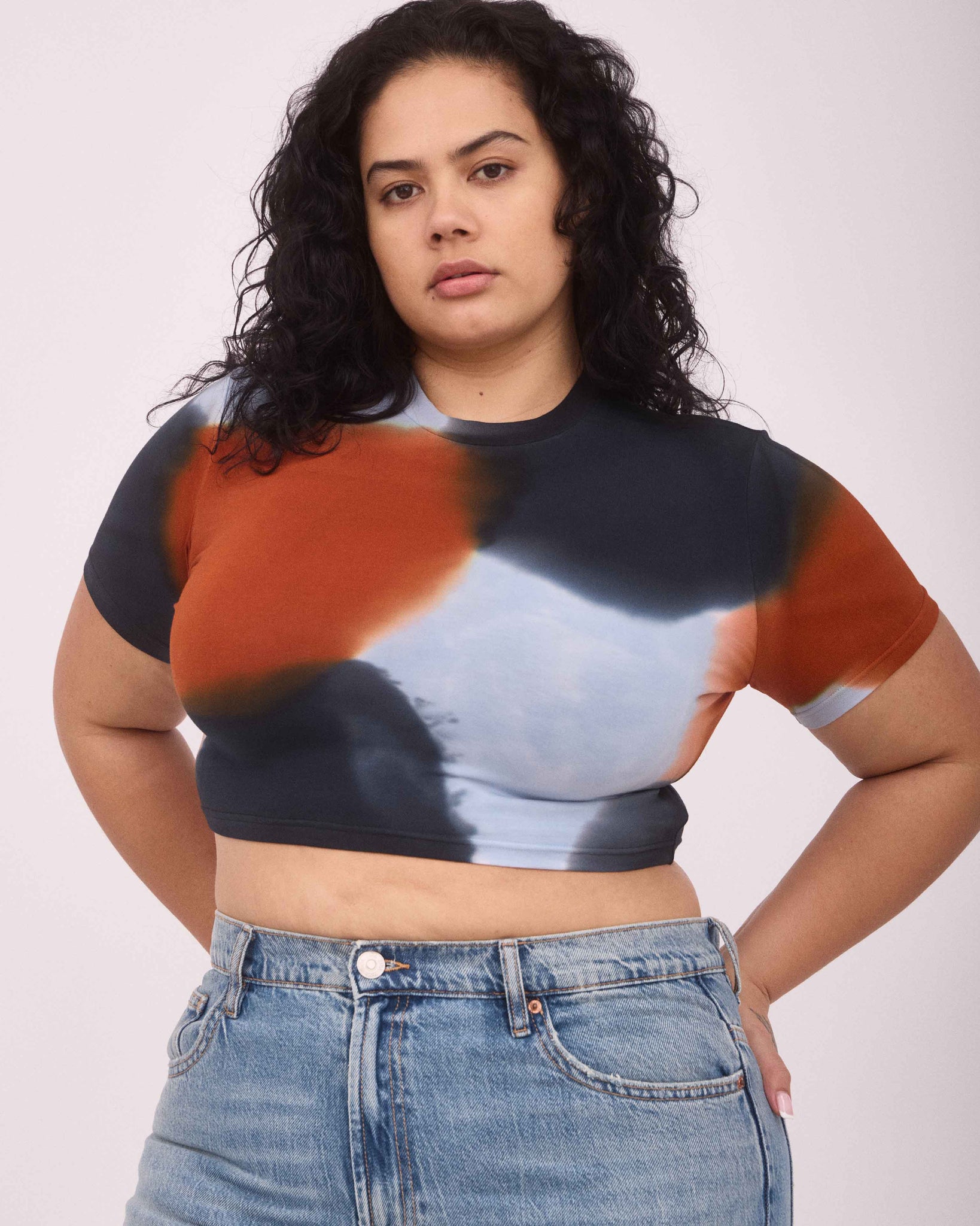 LAYLA CROP TOP BLACK/BROWN/BLUE GREY