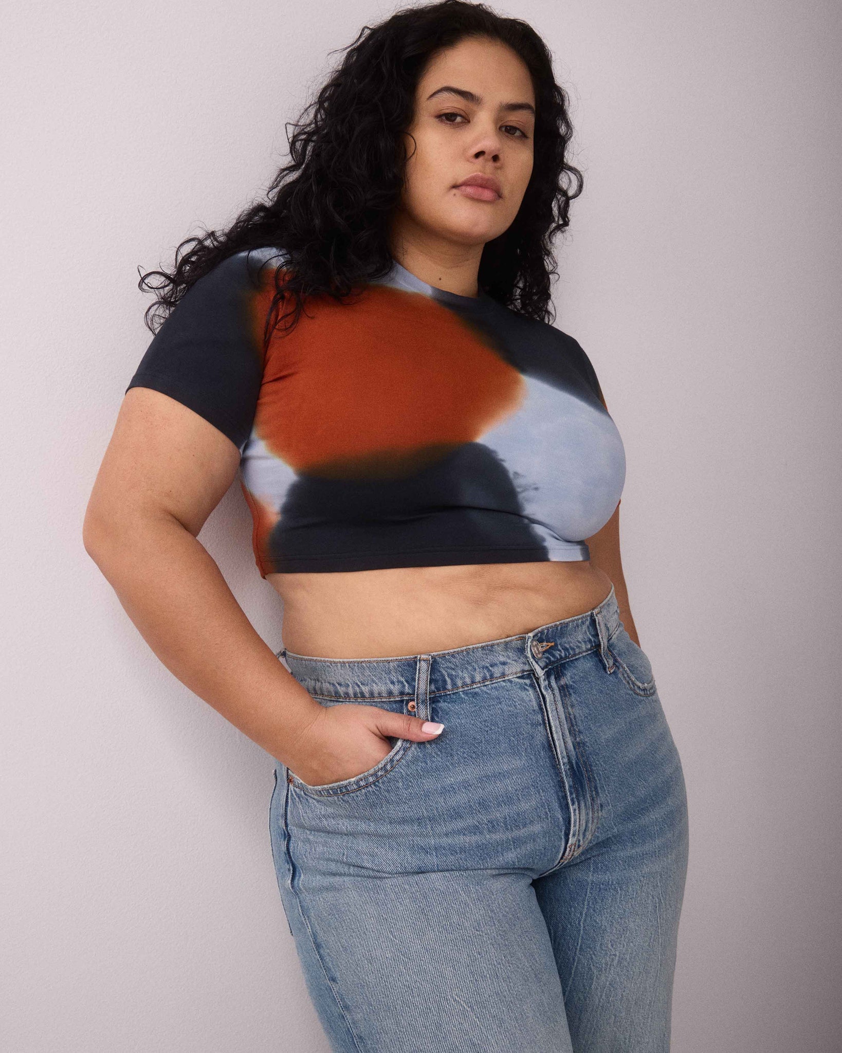 LAYLA CROP TOP BLACK/BROWN/BLUE GREY