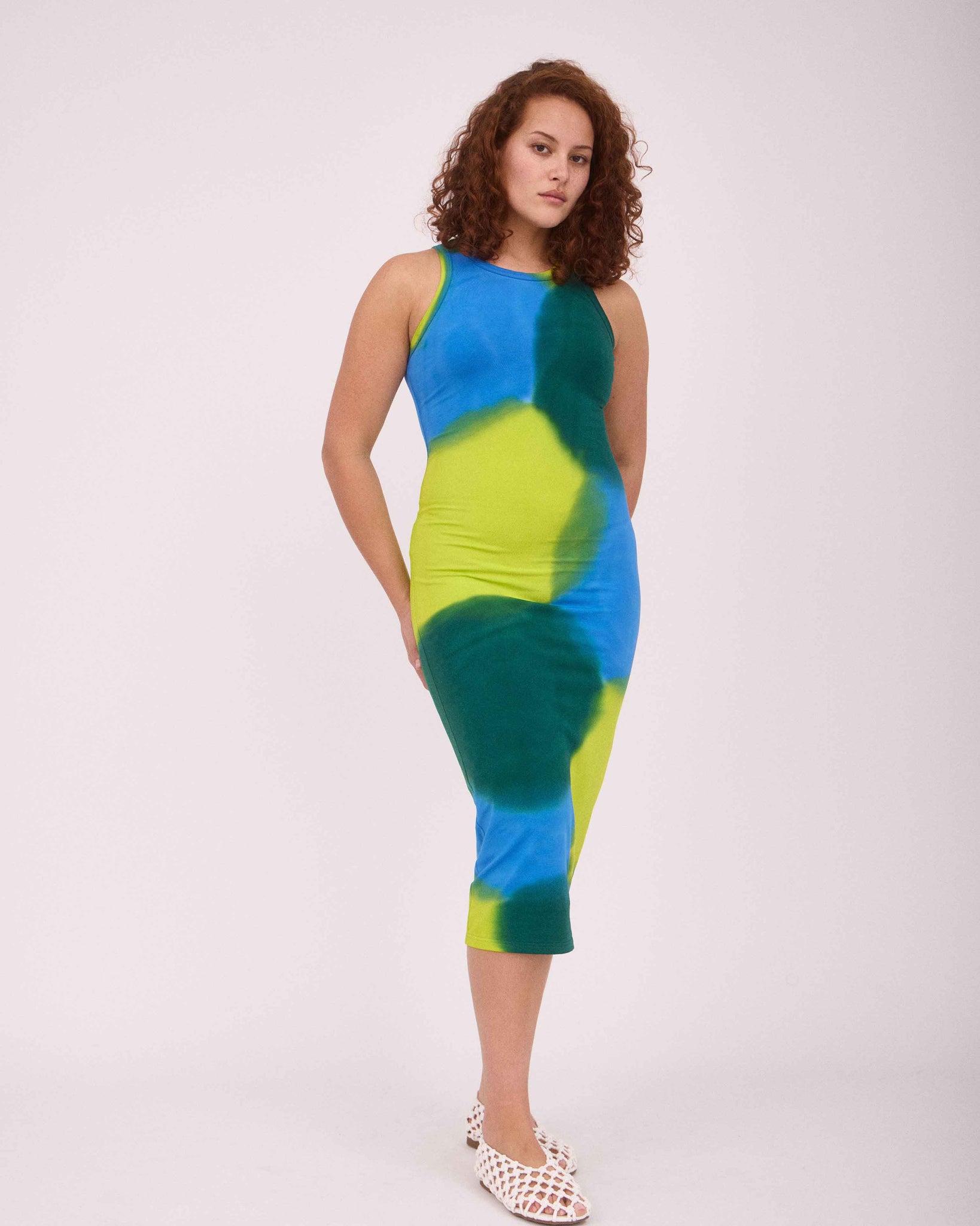 DAISY SINGLET DRESS - LIME GREEN/BLUE/DEEP GREEN
