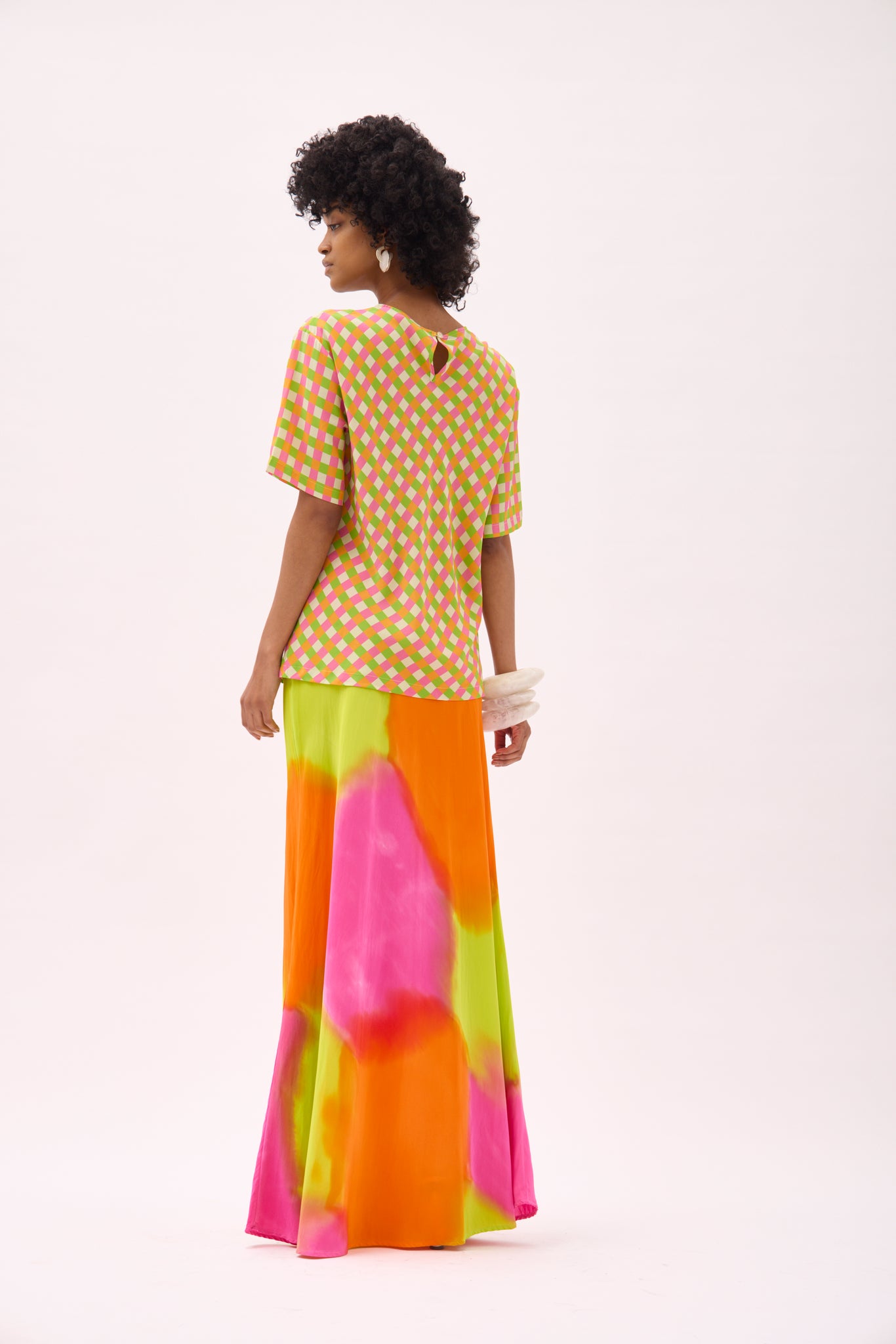 TASH BIAS CUT SKIRT- HAND PAINTED NEON