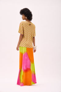 TASH BIAS CUT SKIRT- HAND PAINTED NEON