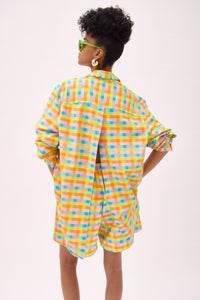 CELINA SPLIT BACK SHIRT- MULTI CHECK PRINT