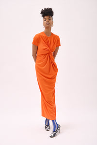 ARCHY TWISTED T-SHIRT DRESS - ORANGE