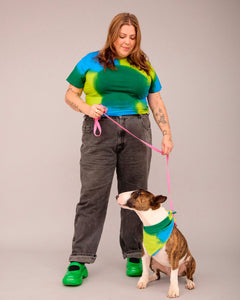OWNER-T-SHIRT DOG-SCARF HAND PAINTED SET BLUE/DEEP GREEN/LIME GREEN ( PRE-ORDER)