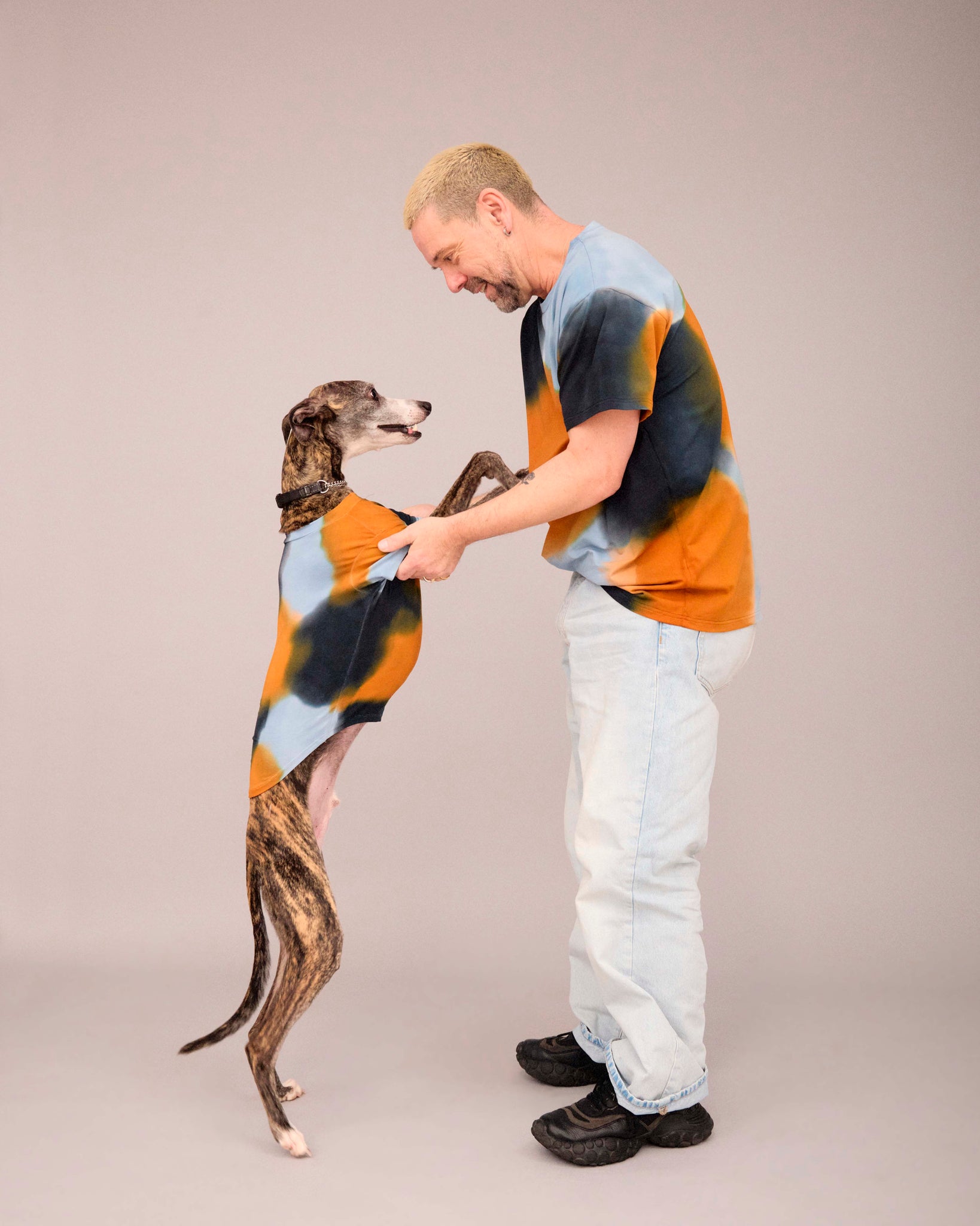OWNER/DOG  HAND PAINTED T-SHIRT SET NEUTRAL COLOUR (PRE-ORDER)