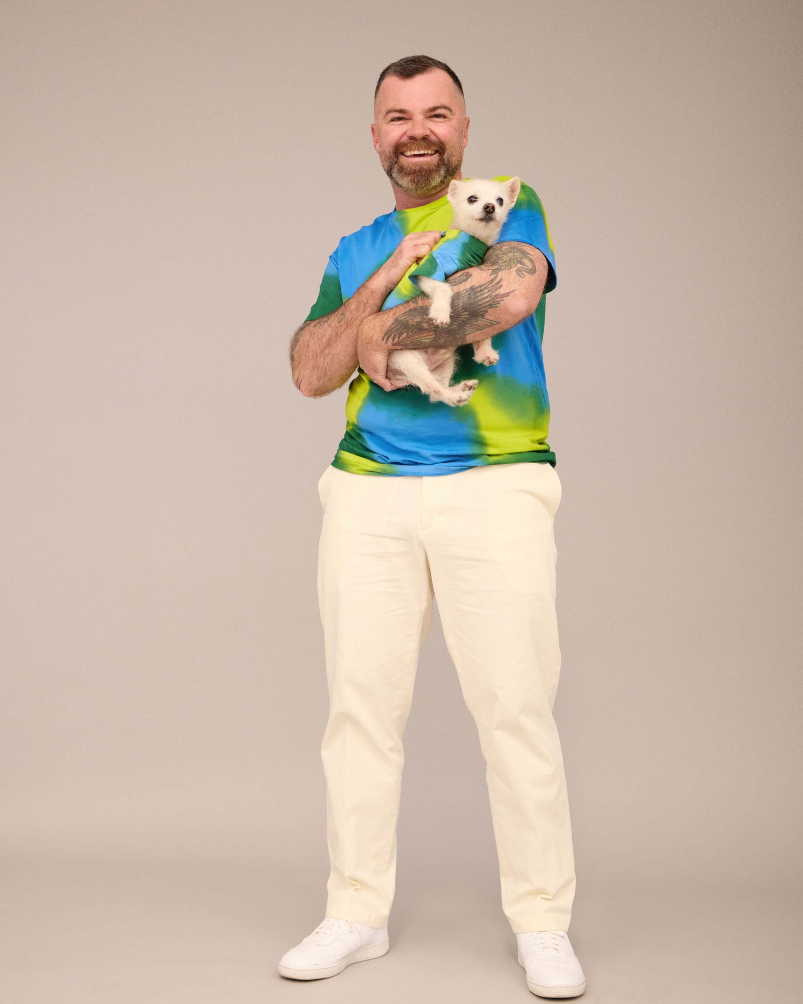 OWNER/DOG HAND PAINTED T-SHIRT SET BLUE/DEEP GREEN/LIME GREEN (PRE-ORDER)
