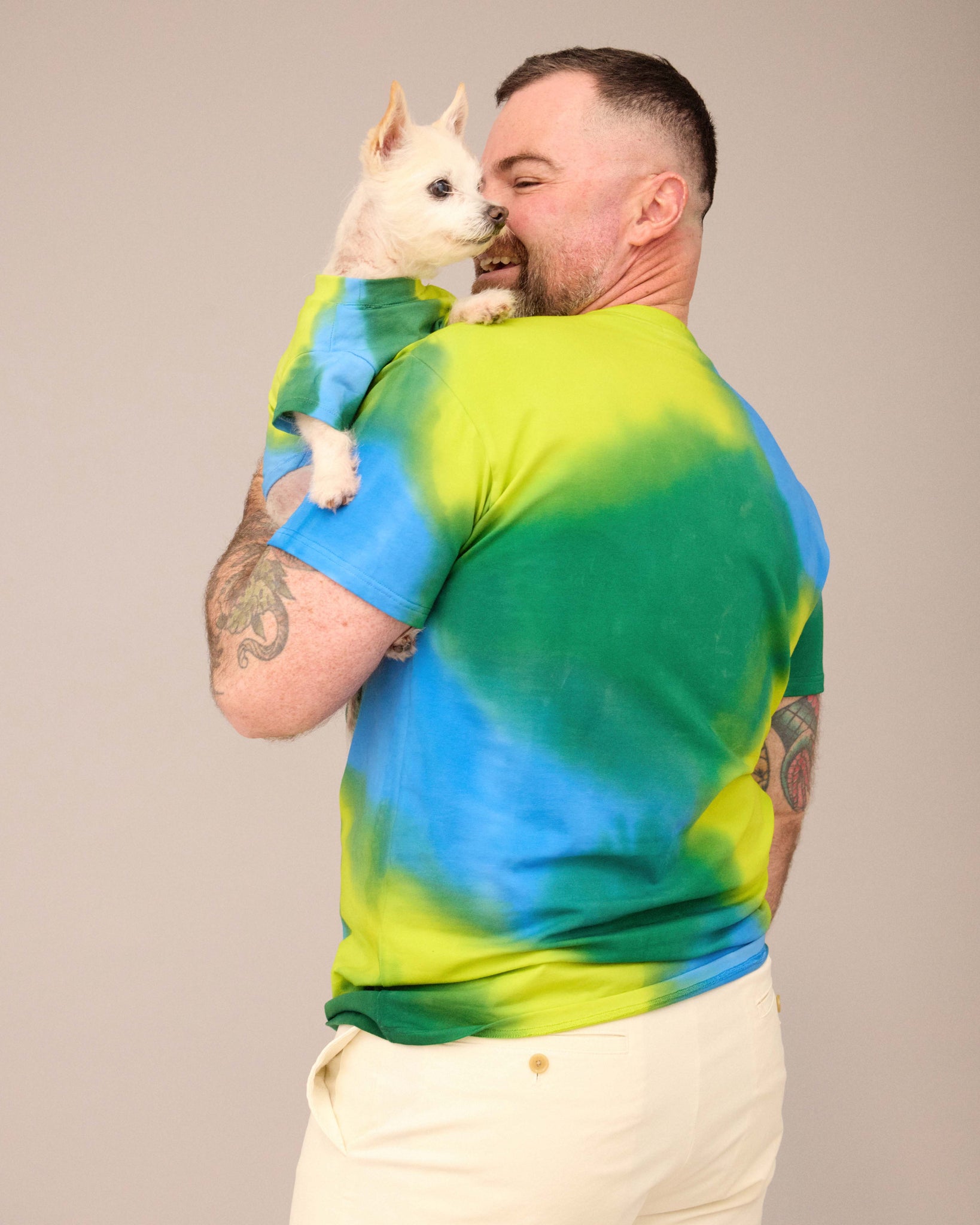 OWNER/DOG HAND PAINTED T-SHIRT SET BLUE/DEEP GREEN/LIME GREEN (PRE-ORDER)