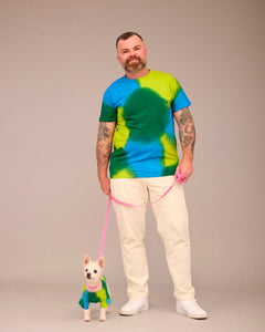 OWNER/DOG HAND PAINTED T-SHIRT SET BLUE/DEEP GREEN/LIME GREEN (PRE-ORDER)