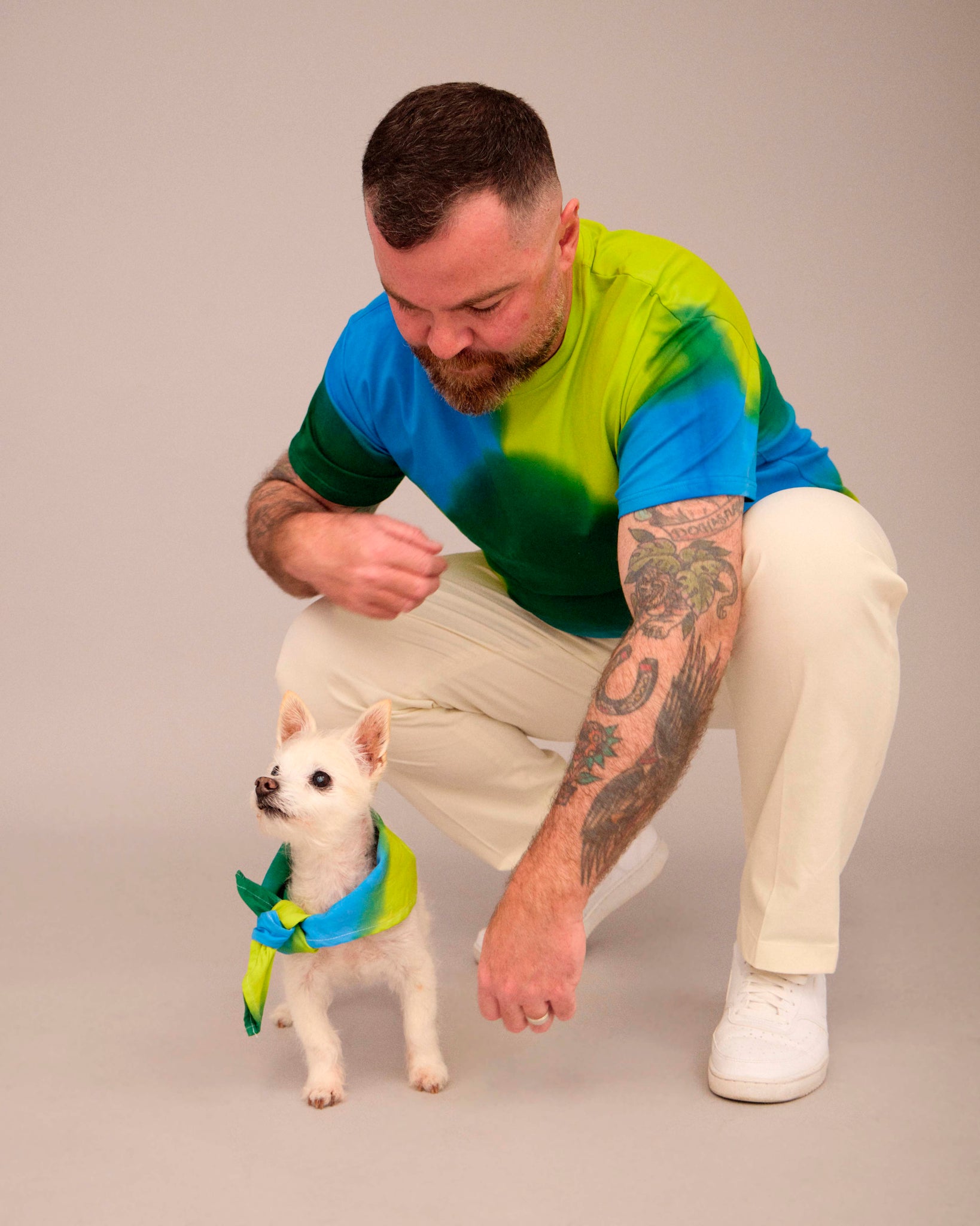 DOG T-SHIRT WITH MATCHING SCARF SET BLUE/DEEP GREEN/ LIME GREEN (PRE-ORDER)