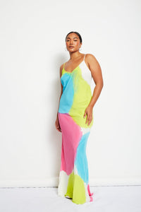 MILKA TWO-TONE CAMI DRESS- HAND PAINTED SILK SATIN (PRE -ORDER)