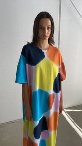 ADELE HAND-PAINTED SHIFT MAXI DRESS IN MULTI COLOURS 