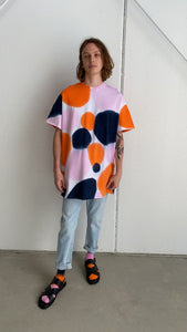 RIVER HAND-PAINTED LOSES SHIFT SHIRT IN ORANGE/NAVY/PINK