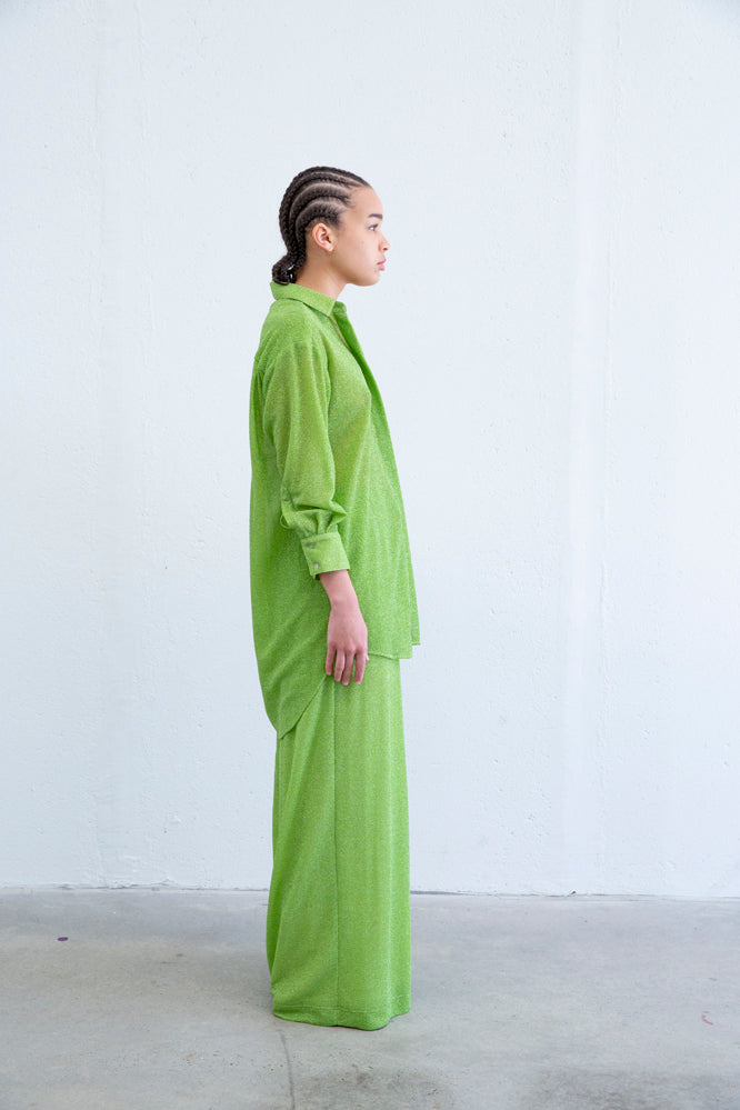 Boris Wide leg drawstring pant Glitter Lime Green