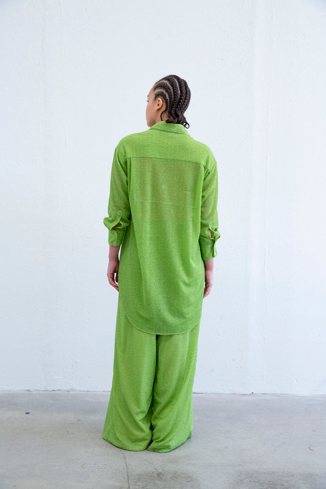 Boris Wide leg drawstring pant Glitter Lime Green