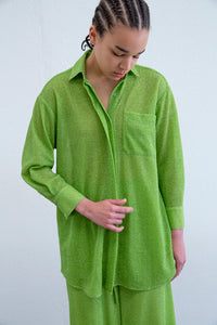 Boris Wide leg drawstring pant Glitter Lime Green